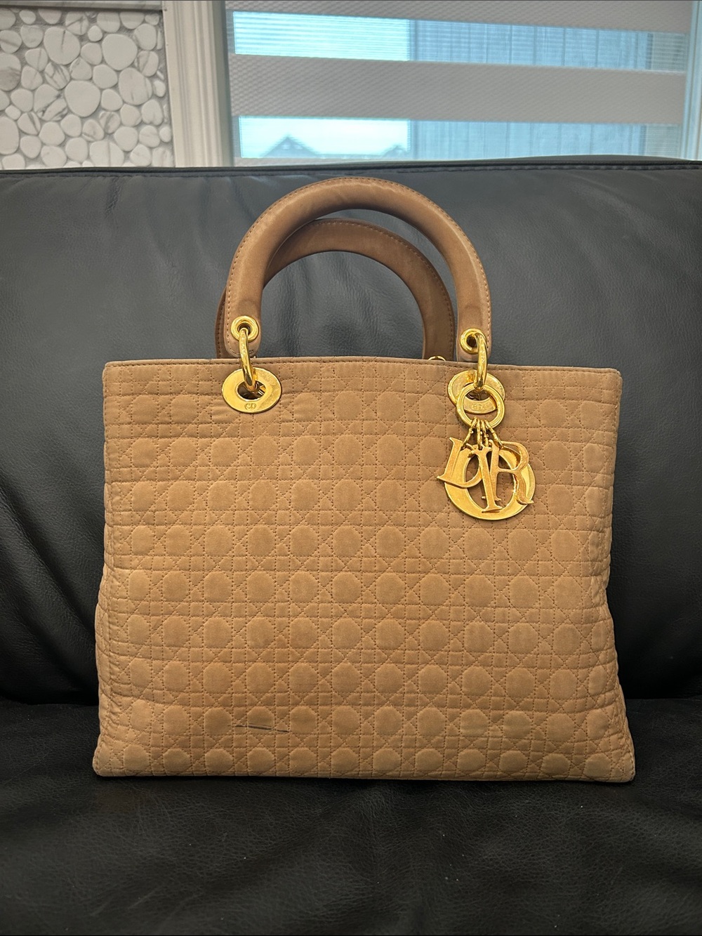Dior Brown Quilted Lady Dior Satchel with Gold Hardware